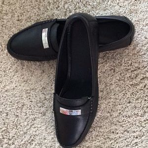 Fredrica Pebble Grain Black Leather Coach Loafers
